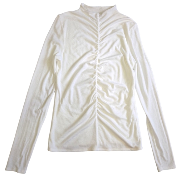 Veronica Beard Theresa Knit Ruched Turtleneck Top Sz M White Long Sleeve - Picture 5 of 11